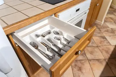 a drawer in a kitchen with utensils in it at Peaceful Escape King Bed and Outdoor Activities in Edgar