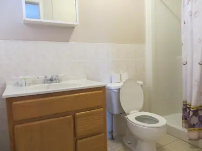 a bathroom with a toilet and a sink at Villa Nova Motel in Wasaga Beach