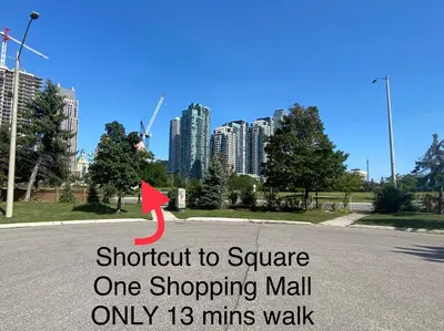 a one shopping mall only mins walk on a road at Private Single Bedroom in City Centre Q66 in Mississauga