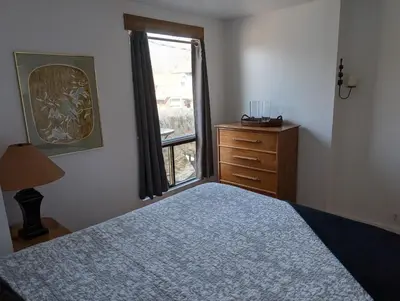 a bedroom with a bed and a window and a dresser at Cozy 2-Bedroom Downtown Apartment in London