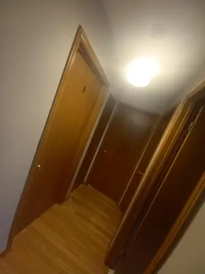 a hallway with a door and stairs with a light at Homestay Near Victoria Park- FREE WIFI & PARKING-TOP LOCATION in Kitchener