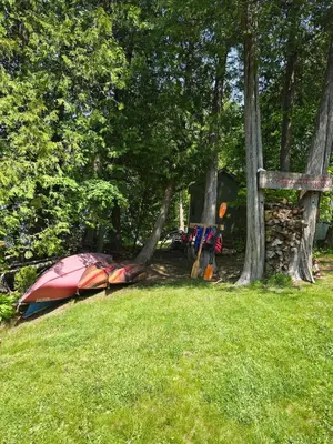 a group of trees and a tent in a field at Lovely Little Lake House in Brighton