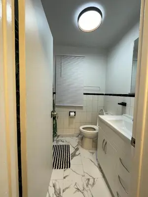 a bathroom with a toilet and a sink at The Basics - Private Room in Toronto
