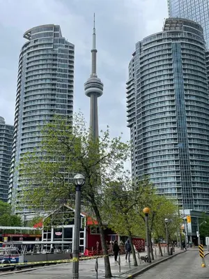 a view of the cn tower in a city with buildings at Dragon Gate Inn in Toronto