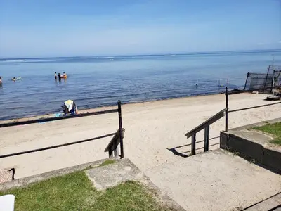 a group of people in the water at a beach at The Driftwood Deck 5B in Wasaga Beach