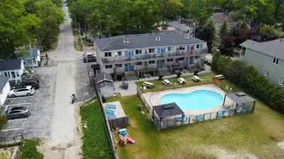 an aerial view of a house with a swimming pool at The Driftwood Deck 5B in Wasaga Beach