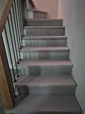 a set of stairs with a stair case at Two bedroom basement apartment in Whitby