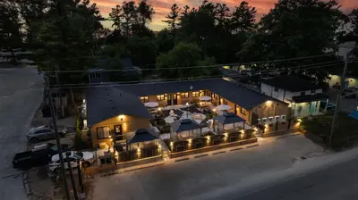 an aerial view of a house with lights at Adrian's Suites 2Bedroom Family Suite in Wasaga Beach