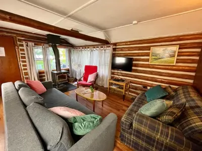 a living room with two couches and a television at Balsam Lake - 2-Bedroom Cottage #6 in Kawartha Lakes