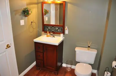 a bathroom with a sink and a toilet at Forest Hill Bed and Breakfast in Kitchener