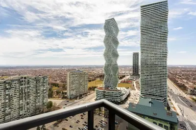 a rendering of two tall skyscrapers in a city at Lavish 2BR 2Bath Condo Steps to Square One Mall in Mississauga