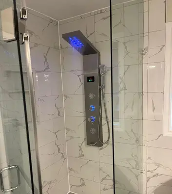 a shower with a control panel in a bathroom at Largest ensuite bedroom in a guest house in Whitby