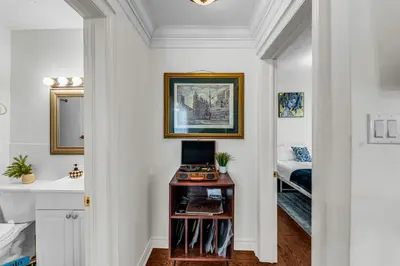 a room with a desk with a computer on it at 80's Retro Toronto Time Capsule - 2 Bedrooms in Toronto