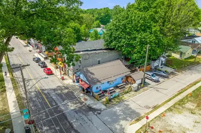 an overhead view of a street with a building at Crystal Tides Retreat in Fort Erie