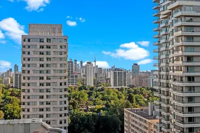 a view of a city skyline with tall buildings at Cozy 1 Bedroom Dunfield Ave in Toronto