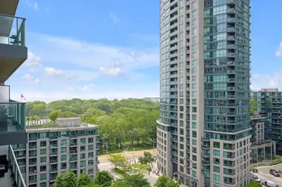an aerial view of a tall building at Cozy Waterfront Studio plus Parking by the Bentway in Toronto