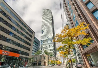a city street with tall buildings in a city at 1BR High Floor View Downtown Toronto in Toronto