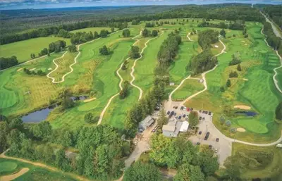 an aerial view of a golf course at Gym,Pool,PetFriendly,KingBeds in Shanty Bay