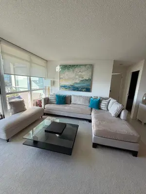 a living room with two couches and a coffee table at Spectacular Large 3 Bedroom 3 Bath Condo Downtown Toronto Lakeview in Toronto
