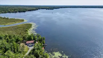 an aerial view of a large body of water at Pet friendly- Crystal Water fishing Family Retreat in Havelock