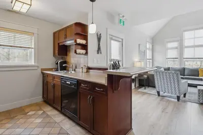 a kitchen with a sink and a counter top at The 19th Hole at Blue with Hot Tub in Blue Mountains