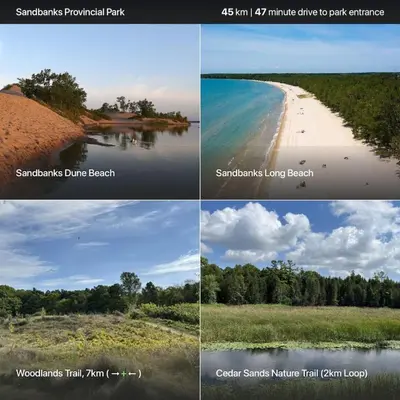 four different pictures of a beach and water at County Cove - Newly Renovated Century Home in Carrying Place