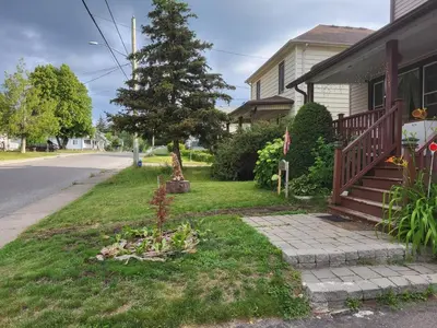 a house with a tree on the side of the street at 75 inch high mud house with separate entrance and exit, one bedroom, one living room, private bathroom, there is a cute cat, a few minutes walk to many restaurants, 8 minutes drive to the big waterfall in Niagara Falls