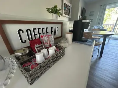 a coffee bar on a counter in a kitchen at The Klinck House in Collingwood