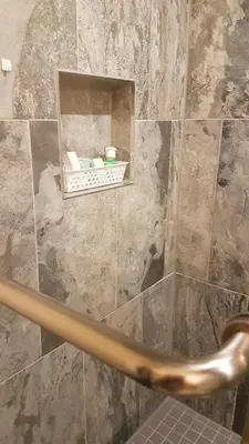 a bathroom with a shower with a mirror on the wall at Cozy Suite in Milton ON Keyless Entry No Pets in Milton