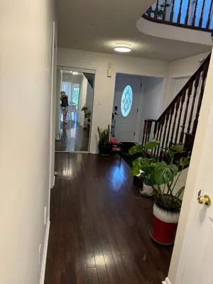a hallway with stairs and potted plants in a house at VP1 master bedroom on second floor in Mississauga
