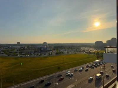 a highway with a lot of cars on it at Paradise - 2 Bedroom modern, cozy and luxury living in Mississauga