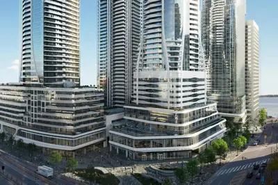 an aerial view of tall buildings in a city at Le Méridien Toronto Pinnacle Hotel in Toronto