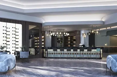 a rendering of a restaurant with chairs and a bar at Le Méridien Toronto Pinnacle Hotel in Toronto