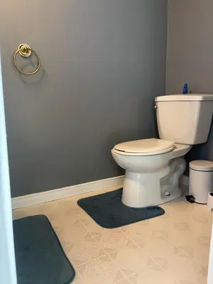 a bathroom with a white toilet in a room at Woodbridge Heritage Home in Vaughan