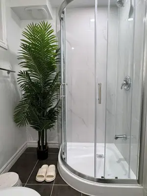 a bathroom with a shower and a potted plant at Modern Newly-Renovated Suite Free Parking in Toronto