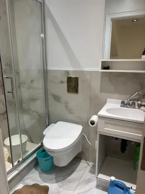 a bathroom with a shower and a toilet and a sink at park inn in Toronto
