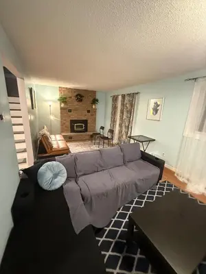 a living room with a couch and a fireplace at Cozy Belleville Retreat Near DT & Waterfront in Belleville