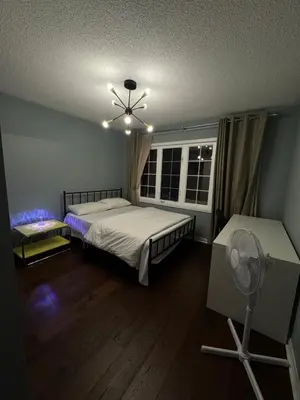 a bedroom with a bed and a ceiling fan at Gorgeous Private room in Toronto