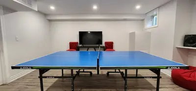 a ping pong table in a room with a tv at 6BR Luxe Family Home,Safari Area, Entertainment in Milton