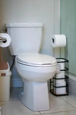 a white toilet in a bathroom with two rolls of toilet paper at 6BR Luxe Family Home,Safari Area, Entertainment in Milton
