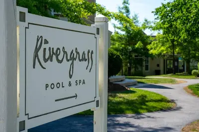 a sign for a pool and spa on a driveway at Hickory Ridge Across Blue Mtn Hot Tub Shuttle in Blue Mountains