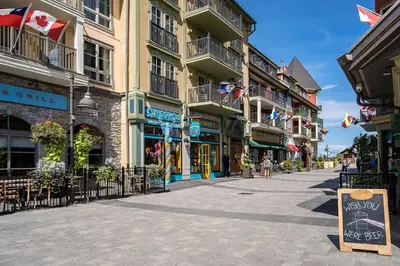 a street in a town with shops and buildings at Hidden Haven - Shuttle to Blue - Private Patio in Blue Mountains