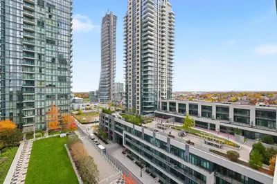 an aerial view of a city with tall buildings at Stylish Downtown - Condo Sleeps 8 - YYZ Airport in Mississauga