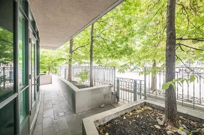 a porch of a house with a tree at Private Entrance 2 Bedroom Condo Downtown Toronto in Toronto