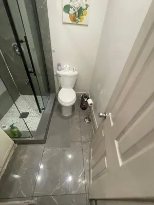 a bathroom with a toilet and a walk in shower at Cost Effective Stay in Core Downtown Queen-King St-Self Checkin & Free Wifi in Toronto