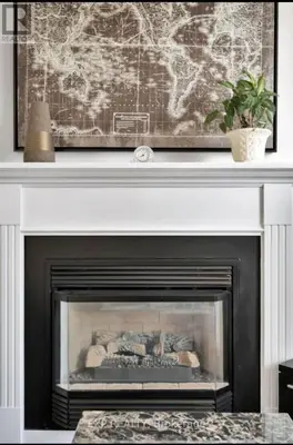 a fireplace with a white and black mantel and a plant at Luxurious home in Belleville in Belleville