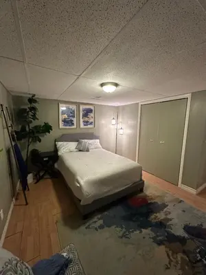 a bedroom with a large bed in a room at 1 Bedroom Apartment Owen Sound in Owen Sound