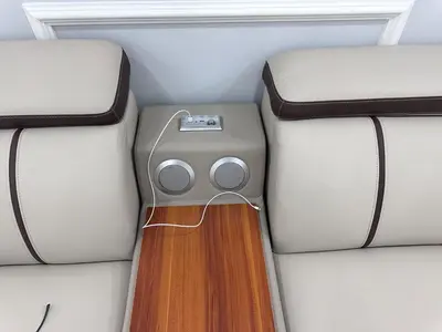 a computer sitting in the back of a boat at Spacious 2 Bedroom, 1 Bathroom Luxury Apartment in Brampton