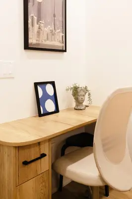 a desk with a chair and a picture on it at Central Getaway University of Toronto TTC Queen M in Toronto