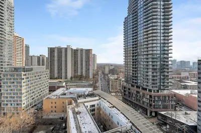 an aerial view of a city with tall buildings at Comfort and Beauty in the heart of Tor | W Parking in Toronto